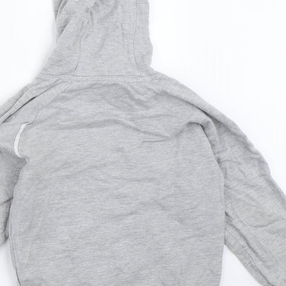 Brand and care label for Rebel boys’ grey pullover hoodie, size 6-7, years