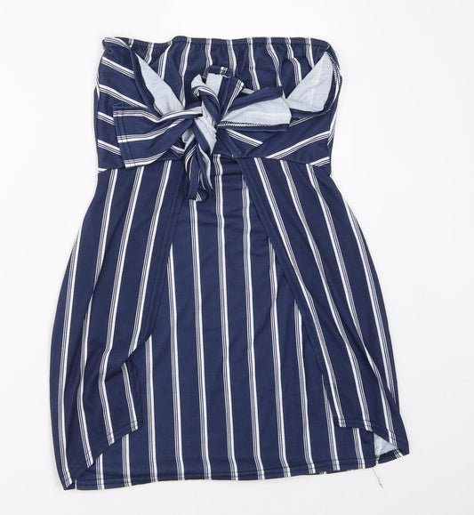 PRETTYLITTLETHING Womens Blue Striped  Basic Blouse Size 10