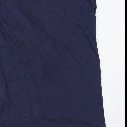Brand and care label for Atmosphere women’s blue basic t-shirt, size UK 10