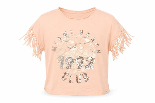Front view of F&F girls’ beige basic t-shirt, size 8-9, years - miami beach