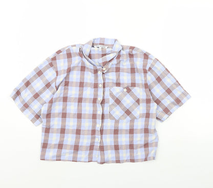 Next Womens Blue Check  Cropped Button-Up Size 8