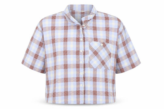 NEXT Womens Blue Check  Cropped Button-Up Size 8
