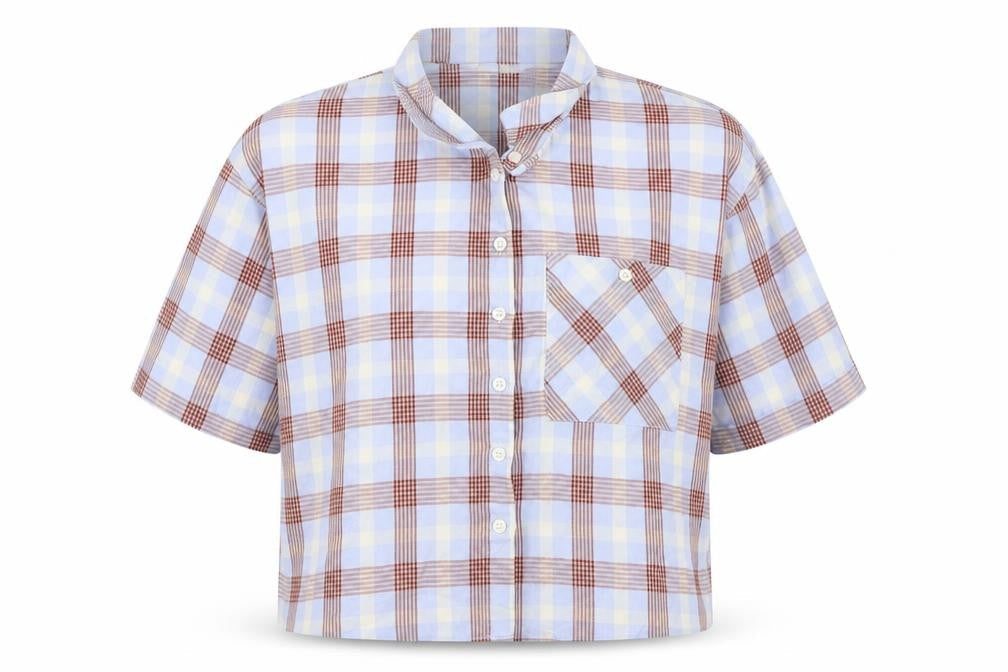 NEXT Womens Blue Check  Cropped Button-Up Size 8