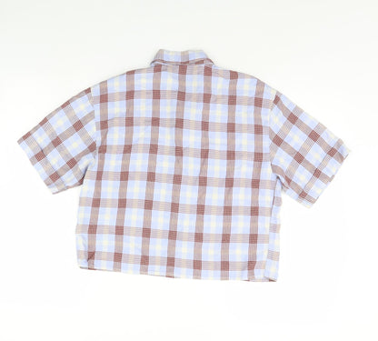 Next Womens Blue Check  Cropped Button-Up Size 8
