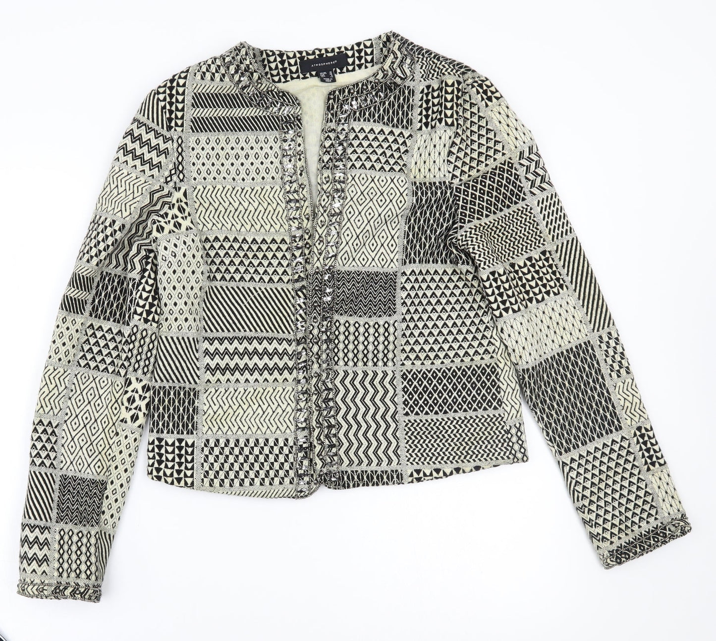 Primark Womens Black Geometric  Jacket Coatigan Size 10