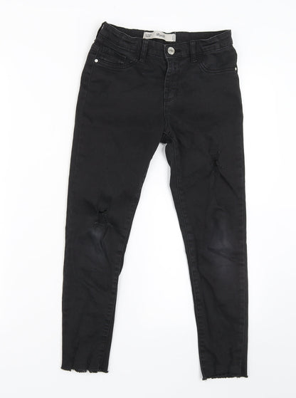 Additional front view of Denim & Co. girls’ black denim skinny jeans, size 8-9, years