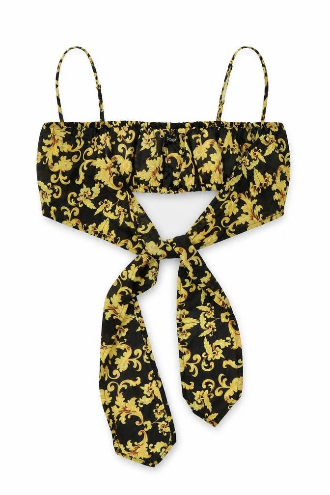 Boohoo Womens Black Floral  Cropped Blouse Size M