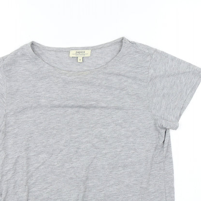 Close-up detail of Papaya women’s grey basic t-shirt, size UK 8