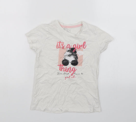 Pep&Co Girls White   Basic T-Shirt Size 7-8 Years  - Its a girl thing