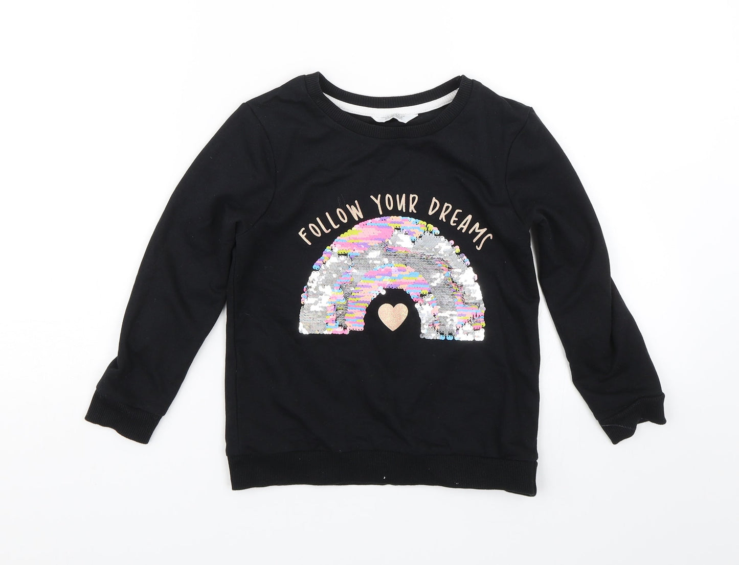 Primark Girls Black   Pullover Jumper Size 6-7 Years  - Rainbow