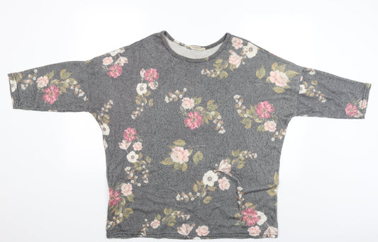 VIOLA BORGHI Womens Grey Floral  Pullover Jumper Size 2XL