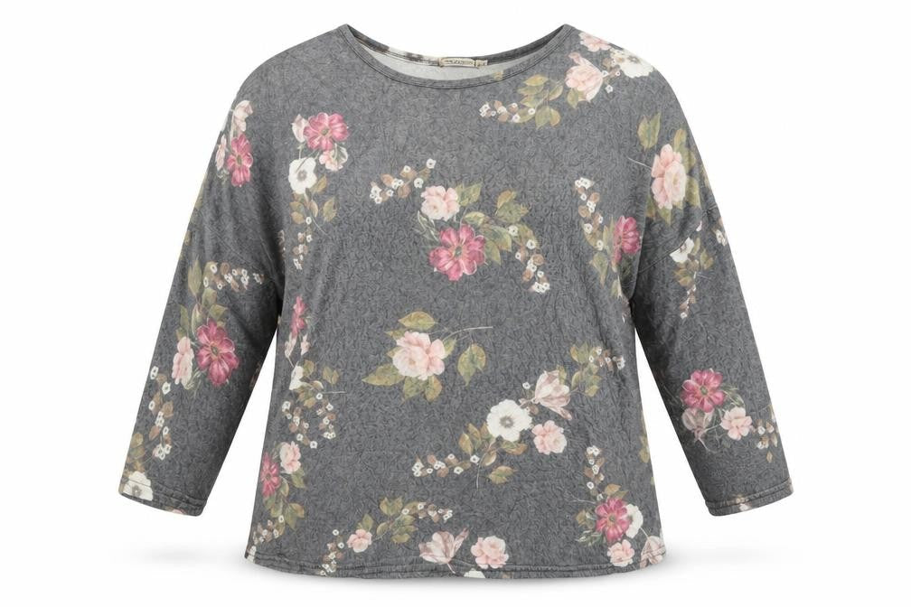 VIOLA BORGHI Womens Grey Floral  Pullover Jumper Size 2XL