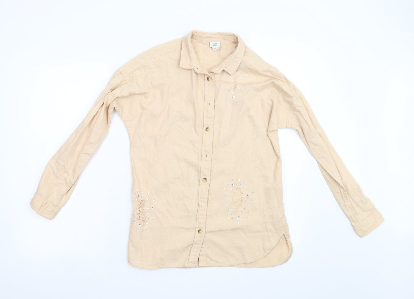 River Island Girls Beige  Denim Basic Button-Up Size 11-12 Years
