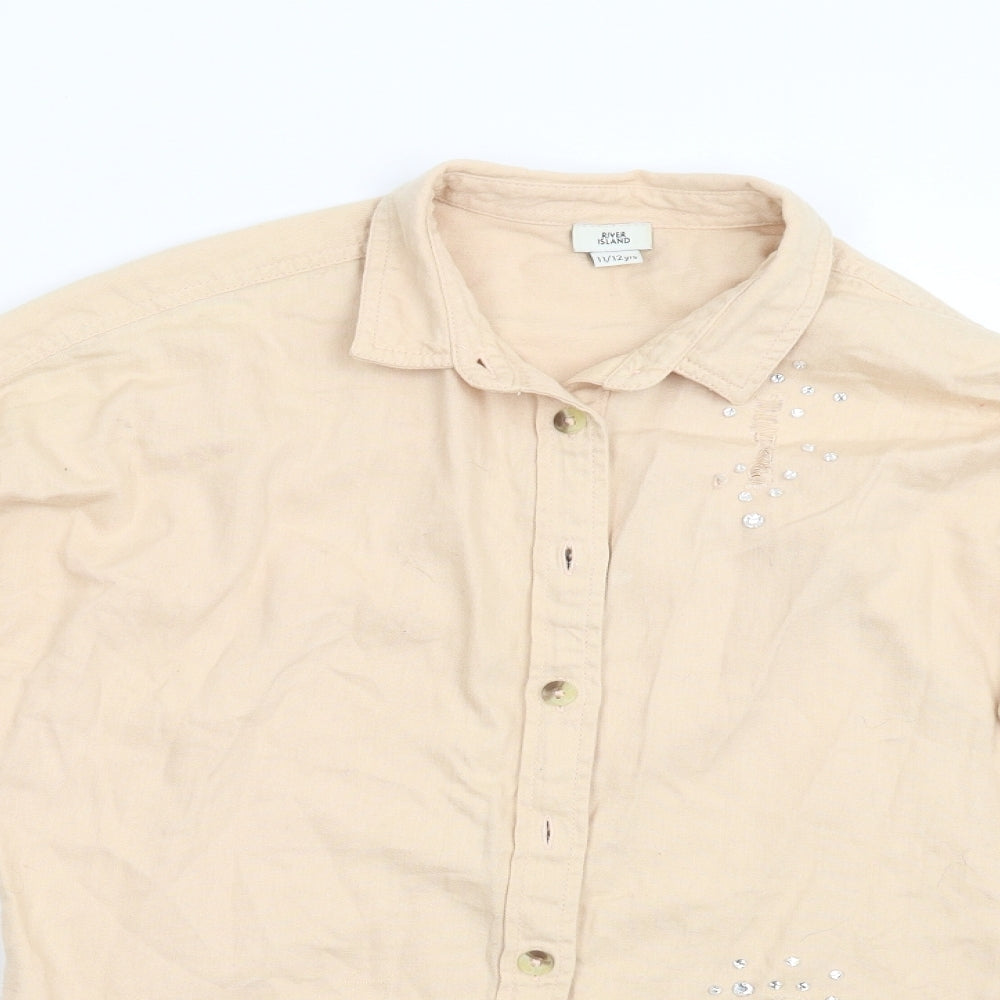 River Island Girls Beige  Denim Basic Button-Up Size 11-12 Years