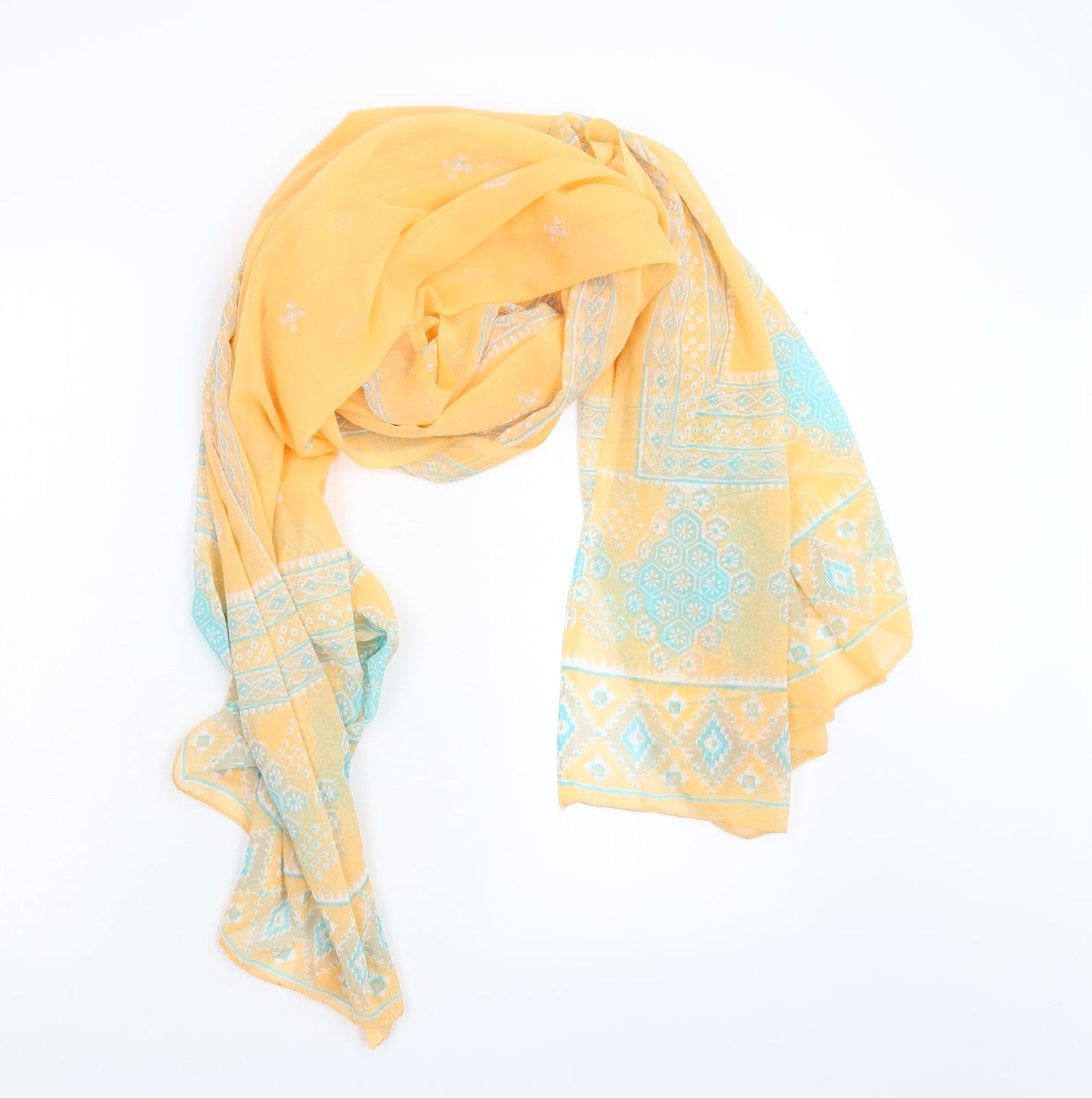 Preworn Unisex Orange Geometric   Shawl/Wrap