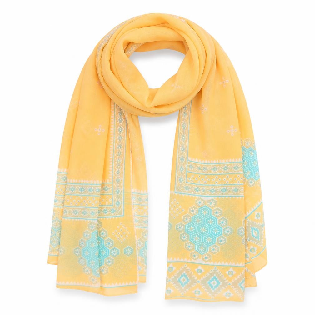 Preworn Unisex Orange Geometric   Shawl/Wrap
