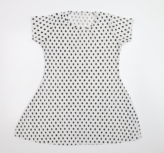 Preworn Womens White Polka Dot  Fit & Flare  Size L