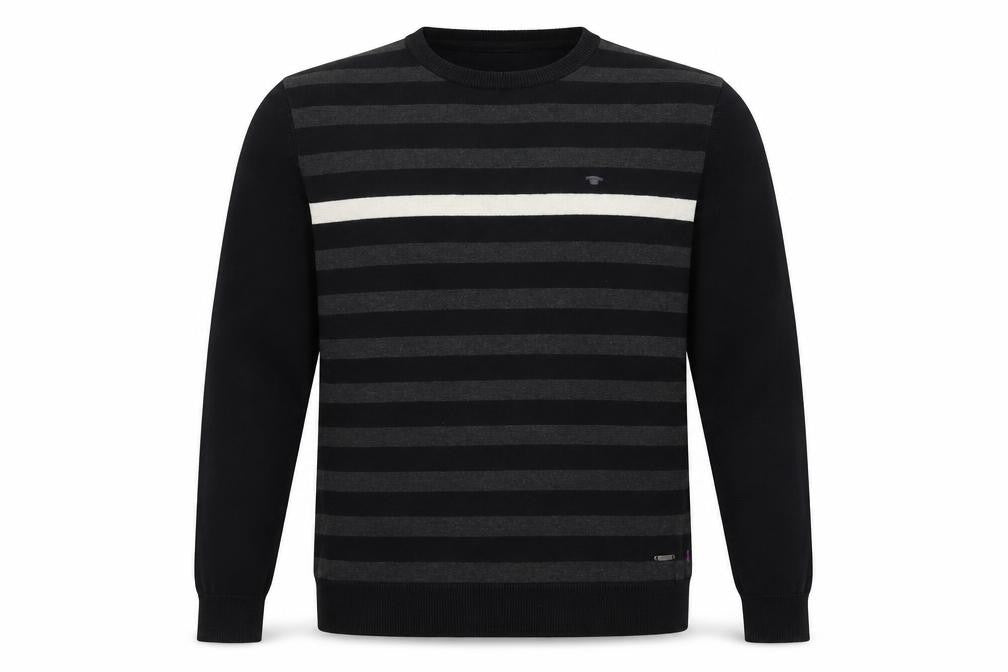 TOM TAILOR Mens Black Striped  Pullover Jumper Size M