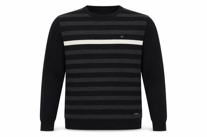 Tom Tailor Mens Black Striped  Pullover Jumper Size M