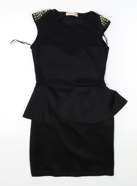 Krisp Womens Black   Pencil Dress  Size 10  - studded shoulders