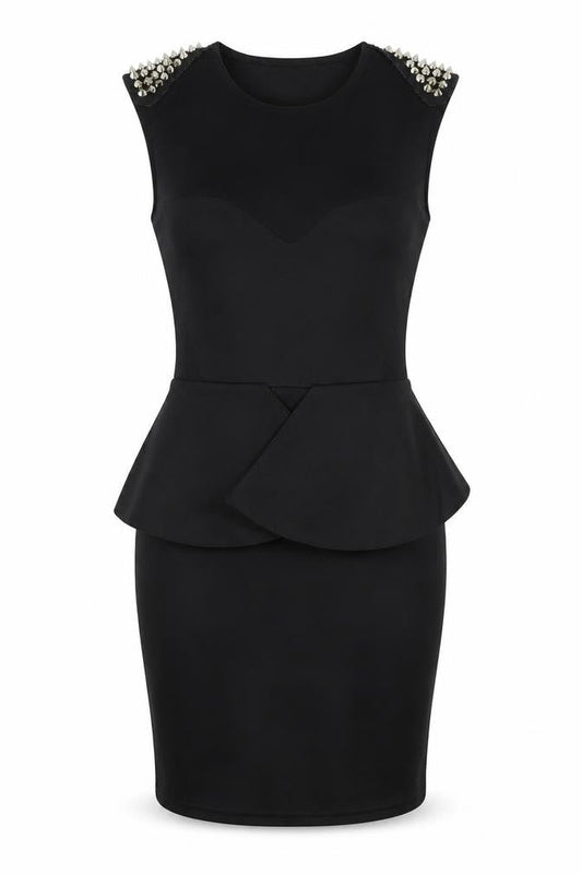 Krisp Womens Black   Pencil Dress  Size 10  - studded shoulders