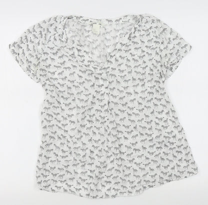 H&M Womens White Animal Print  Basic Blouse Size S