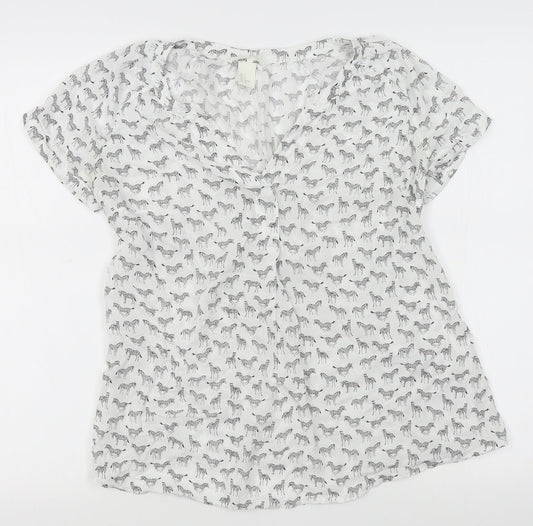 H&M Womens White Animal Print  Basic Blouse Size S