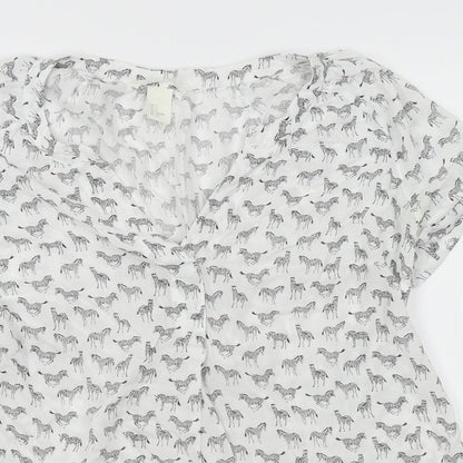 H&M Womens White Animal Print  Basic Blouse Size S