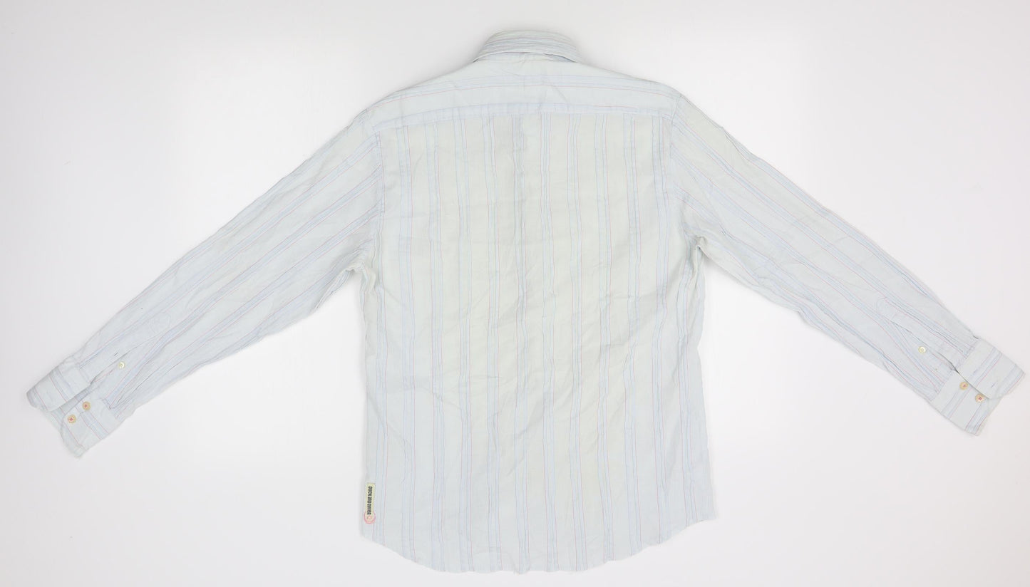 Duck and Cover Mens Blue Striped   Button-Up Size M