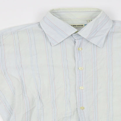 Duck and Cover Mens Blue Striped   Button-Up Size M