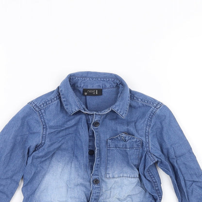 Close-up detail of Next girls’ blue basic polo, size 2-3, years