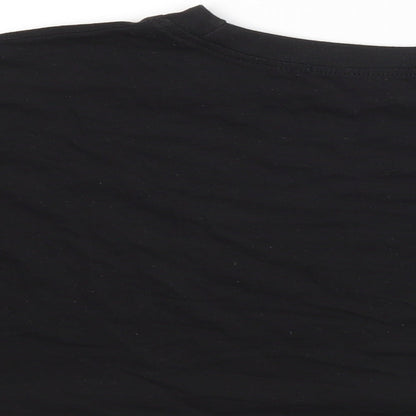 Brand and care label for Atmosphere women’s black basic t-shirt, size UK 8