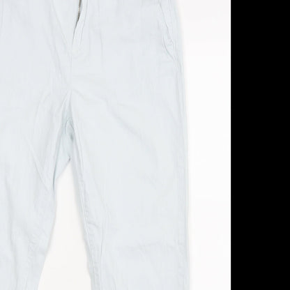 Close-up detail of EDC women’s blue trousers, size UK 38, 26-inch leg