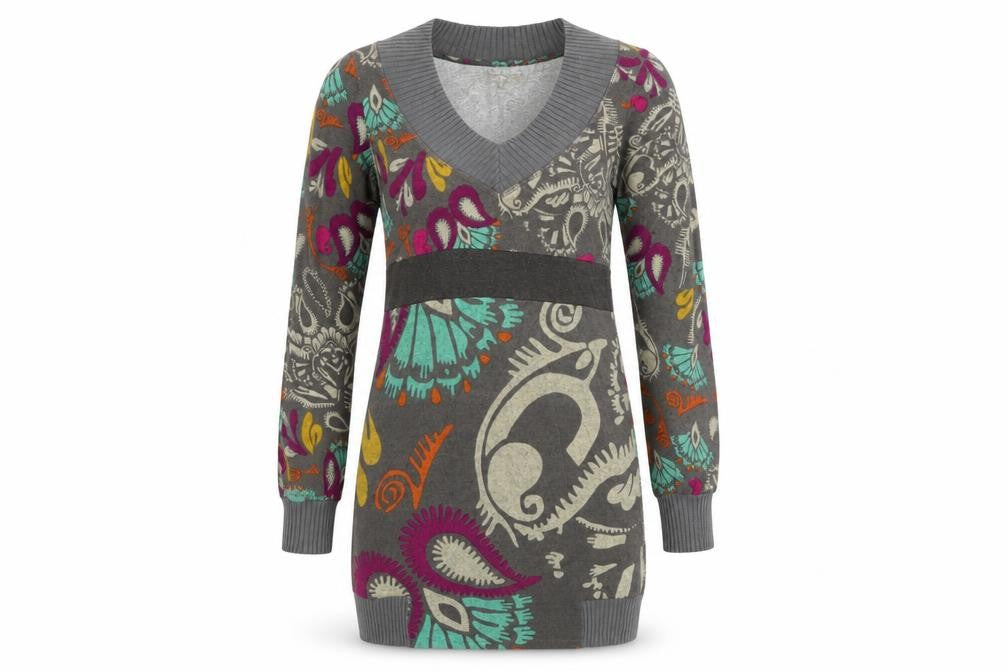 Sur Kana Womens Grey Paisley  A-Line  Size M