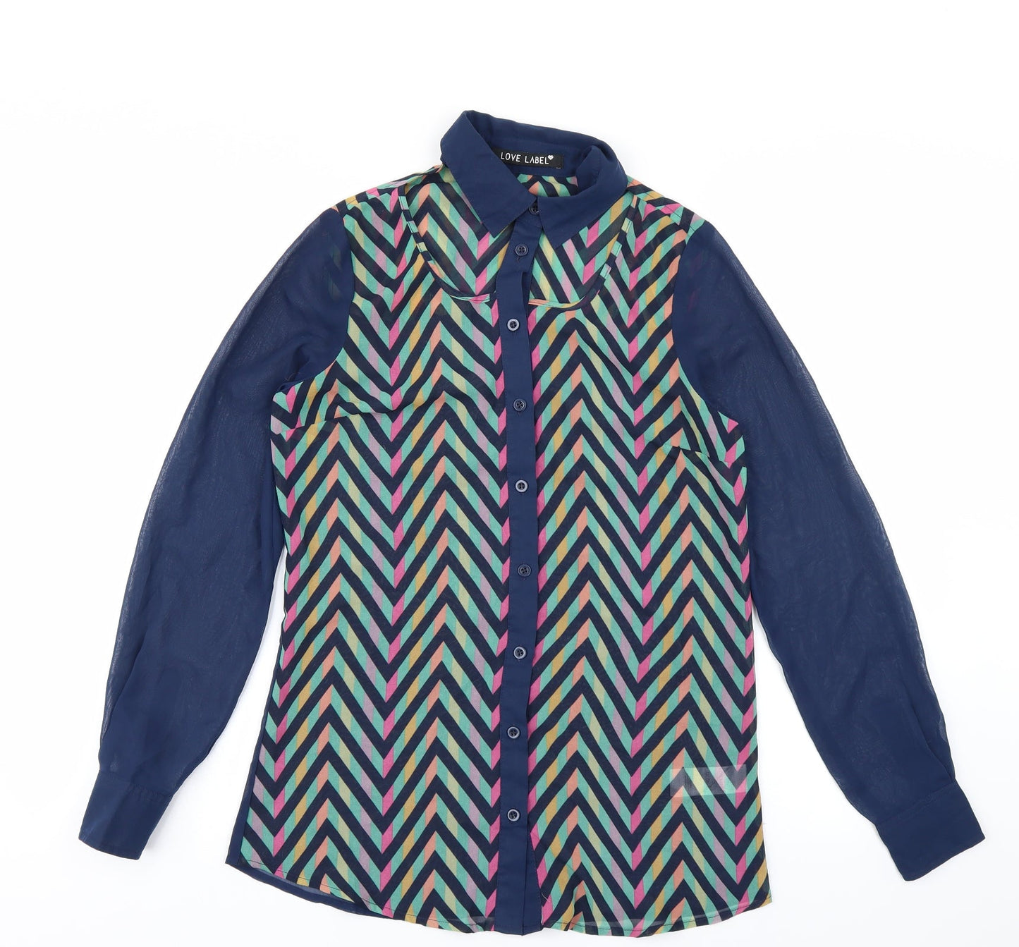 Love Label Womens Blue Striped  Basic Blouse Size 8
