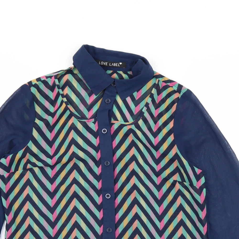 Love Label Womens Blue Striped  Basic Blouse Size 8