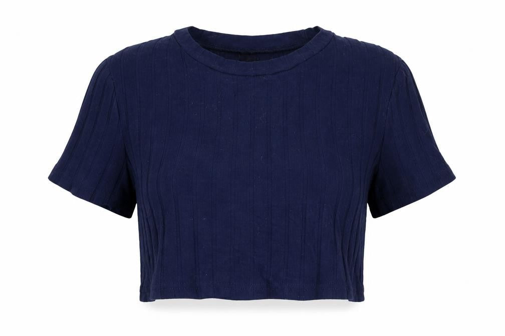 SheIn Womens Blue Striped  Cropped T-Shirt Size S