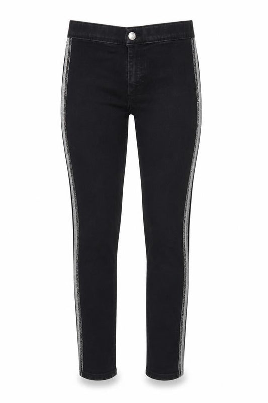Topshop Womens Black Striped  Skinny Jeans Size 30 in L25 in - black and silver stripes