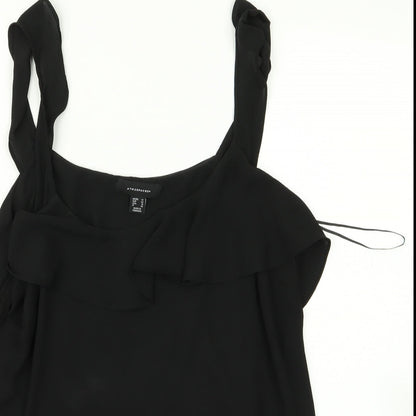 Close-up detail of Atmosphere women’s black basic blouse, size UK 10, - floral