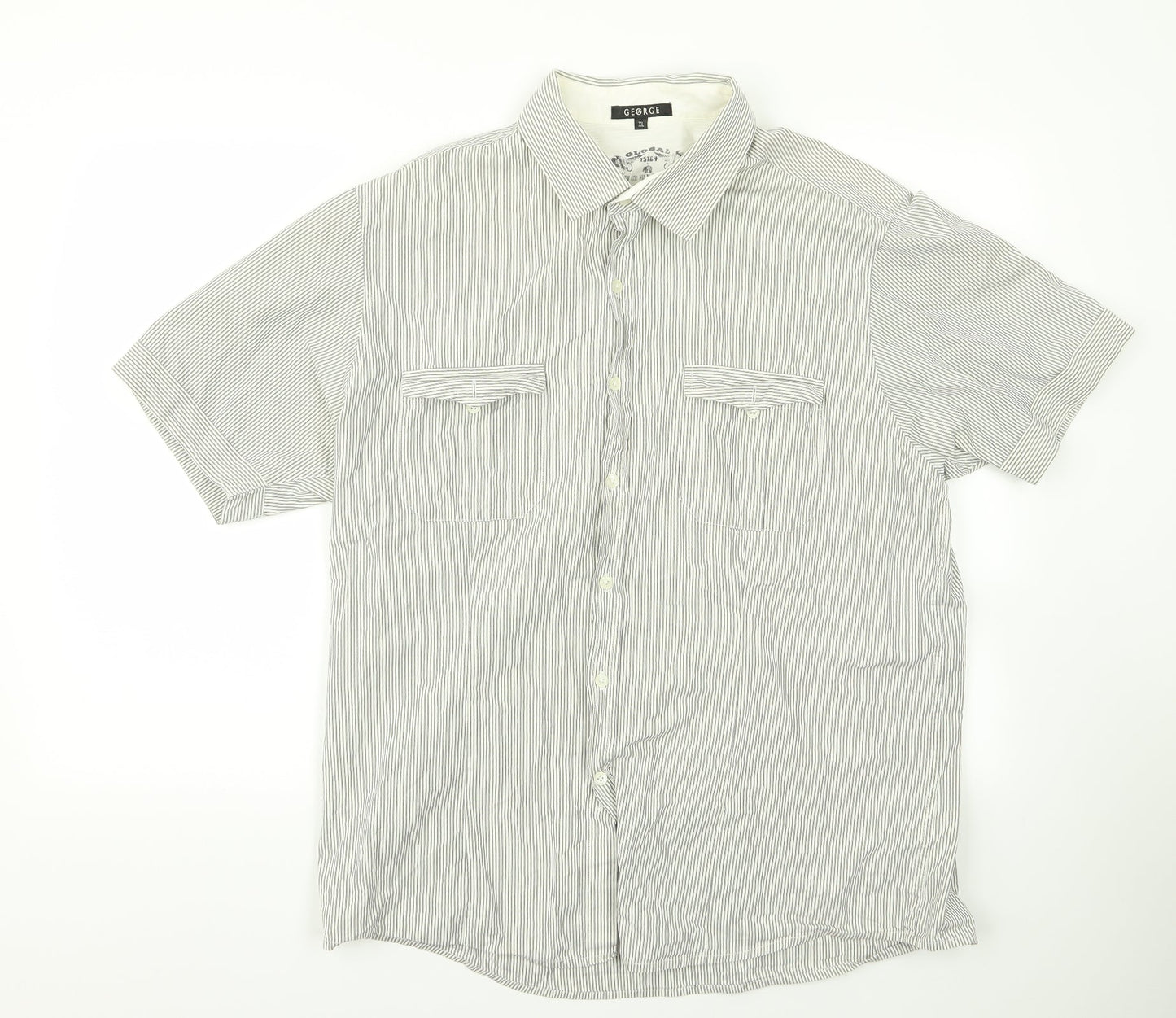 George Womens Grey Striped  Basic Button-Up Size XL