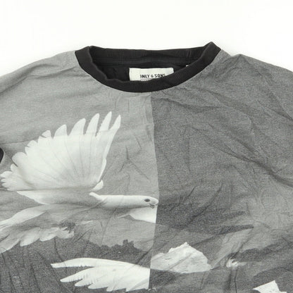 Close-up detail of only sons men’s grey jumper, size S