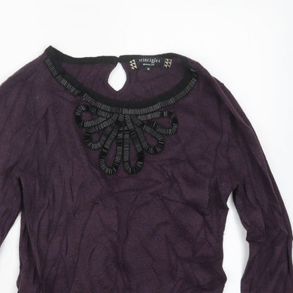 Close-up detail of Principles women’s purple knit jumper, size UK 10