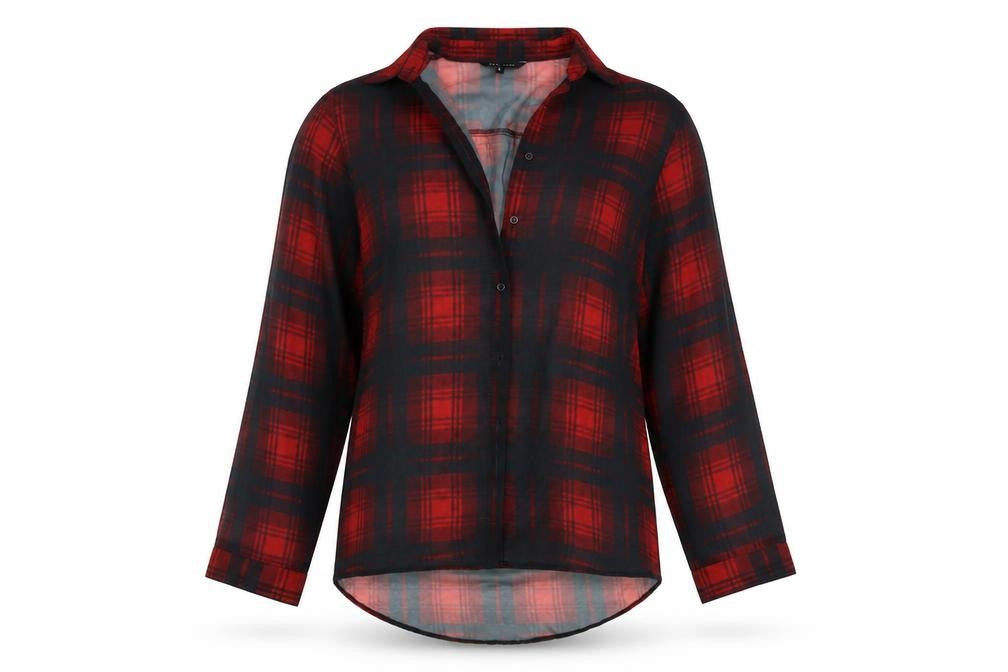 New Look Womens Red Check  Basic Button-Up Size 8