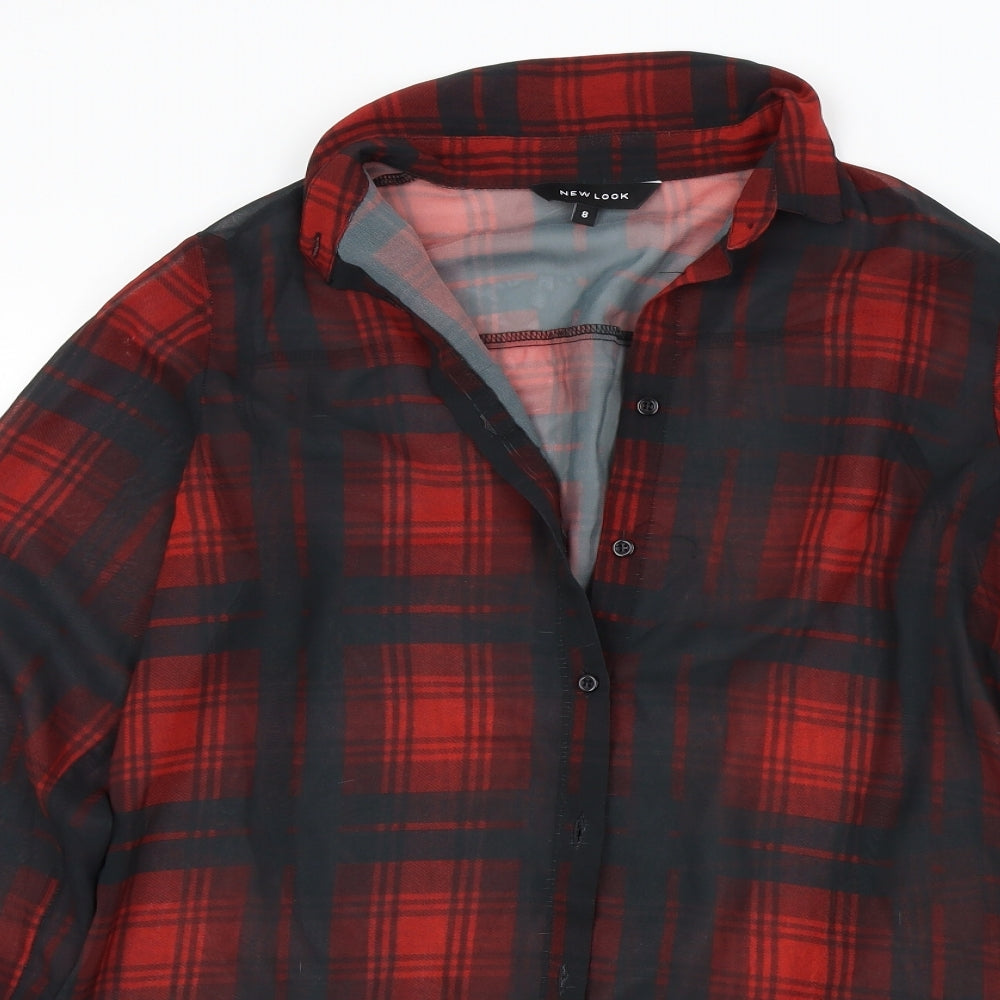 New Look Womens Red Check  Basic Button-Up Size 8