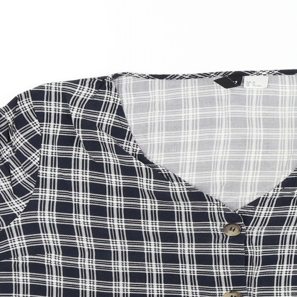 H&M Womens Blue Check  Basic Blouse Size 14