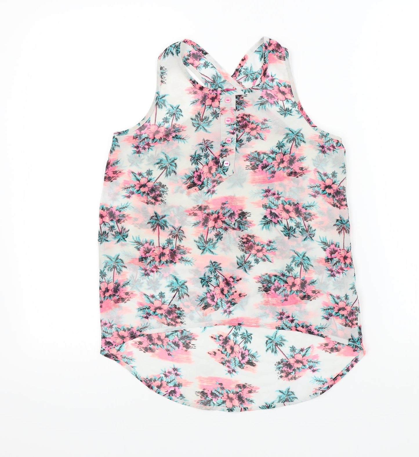 YD Girls White Floral  Basic Blouse Size 10 Years