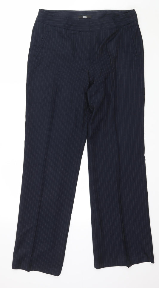 Marks and Spencer Womens Blue Striped  Trousers  Size 14 L32 in