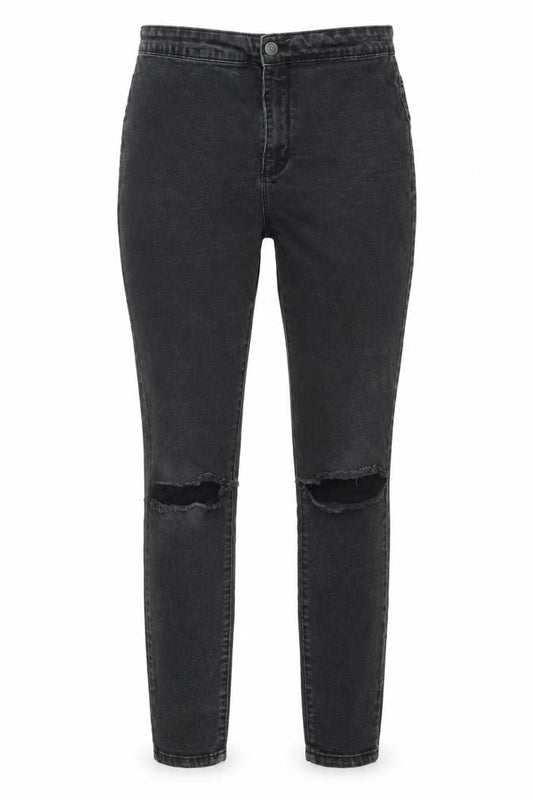 Front view of Denim & Co. women’s grey denim skinny jeans, size UK 14, 27-inch leg