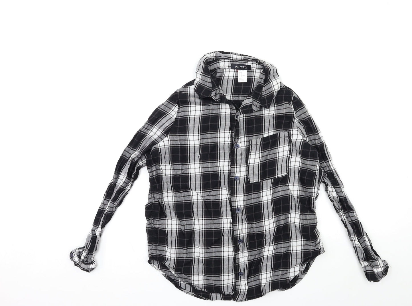 LOTD Womens Black Check  Basic Button-Up Size 8