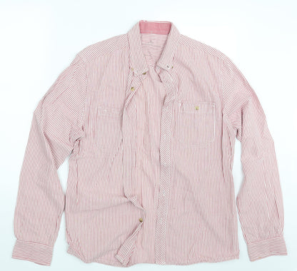 Additional front view of Easy men’s red striped button-up, size M